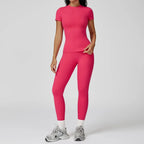 Hearuisavy Women 2 Piece Sport Pants Set Gym Sportswear Workout Short Sleeves Female Push Up Yoga Pants Running Fitness Clothing Luxlife Brands