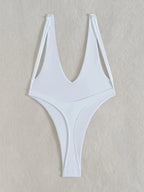 DEKA WomenSolid Deep V Neck One Piece Swimsuit Women Hollow Out White Swimwear Beach Bandage Bathing Suit Monokini Luxlife Brands