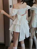 2022 White Sexy Backless Mini Dress Women Korean Fashion Casual Elegant Party Dress Female Ruffle Kawaii Lolita Party Y2k Dress Luxlife Brands