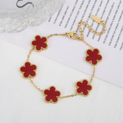 Classic Stainless Steel Hot Selling Golden Clover Adjustable Bracelet Luxury Five Leaf Flower Bracelet Jewelry For Women Gift