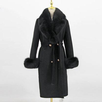 2023 New Arriva High Quality Cashmere Women Jacket With Bigger Real Fox Fur Collar And Cuffs