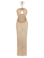 Sexy Knit Halter Neck Cut Out Beach Maxi Dress 2025 Summer Swimsuit Cover Up Women's Solid Colour Vacation Party Outfit K232 Luxlife Brands