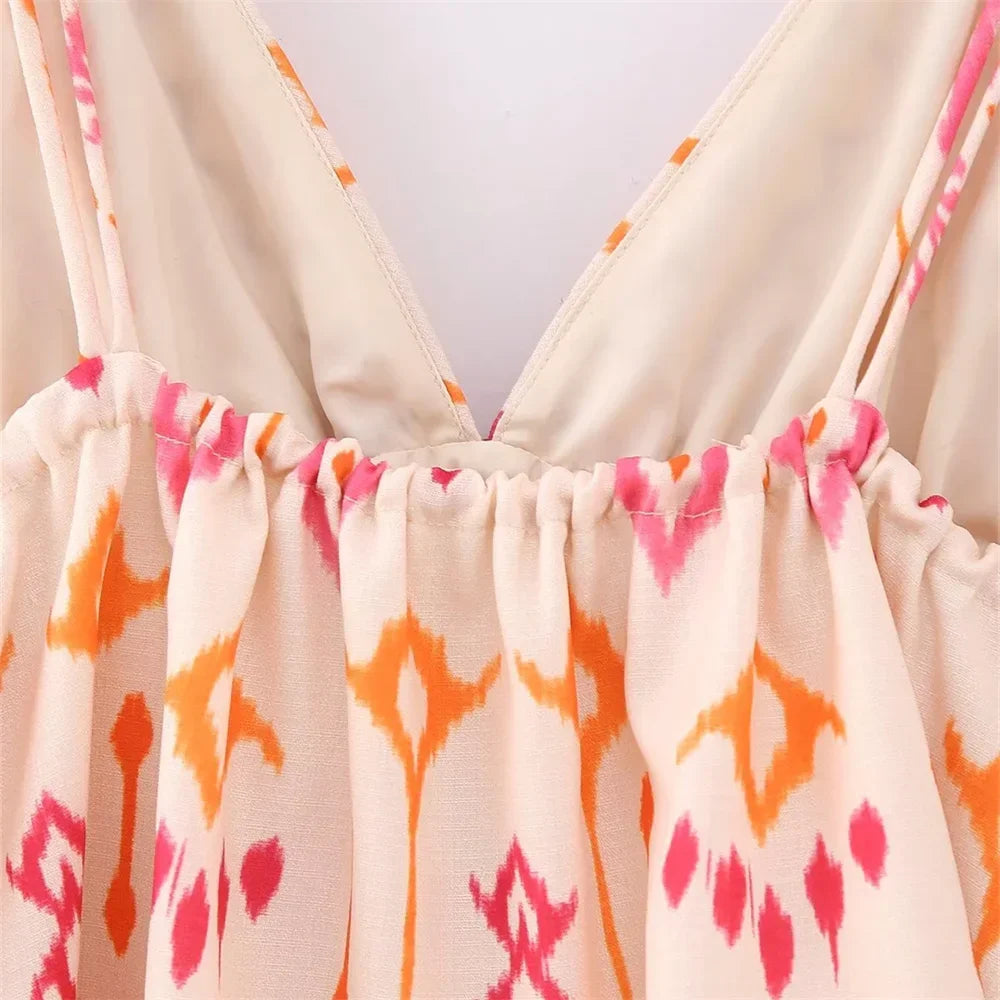 UNIZERA2023 Autumn New Women's Fashion Versatile Sexy V-Neck Sleeveless Embroidery Beaded Print Short Top LUXLIFE BRANDS