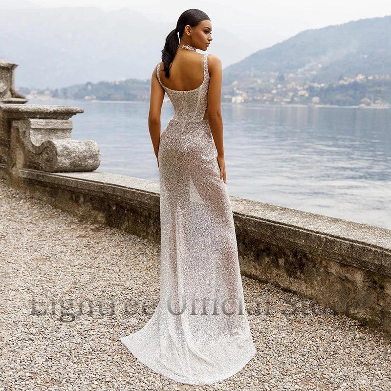 Eightree Elegant Mermaid Wedding Dresses Sexy Sweetheart Glitter High Split Bridal Dress White Evening Wedding Gowns Custom Size LUXLIFE BRANDS