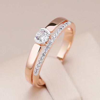 Kinel Luxury Natural Zircon Rings For Women 585 Rose Gold Silver Color Mix Setting Slim Design Daily Bride Wedding Jewelry