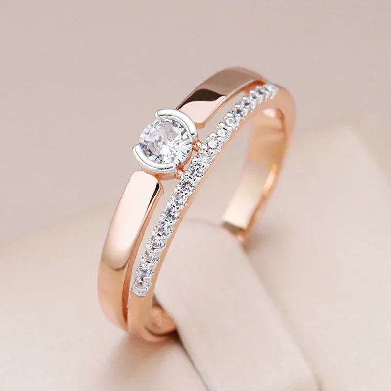 Kinel Luxury Natural Zircon Rings For Women 585 Rose Gold Silver Color Mix Setting Slim Design Daily Bride Wedding Jewelry Luxlife Brands
