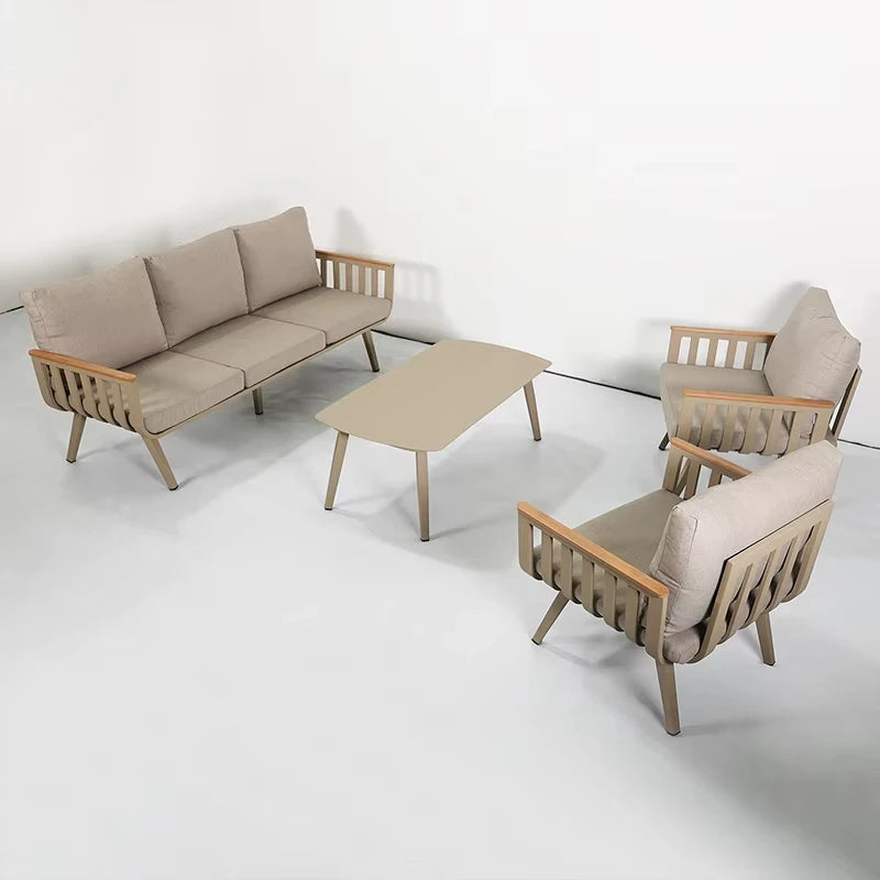 Waterproof Lounge Sofa Beige Terrace Luxury Modern Aluminum Garden Terrace Outdoor Furniture Combination Sofa Set Patio Luxlife Brands