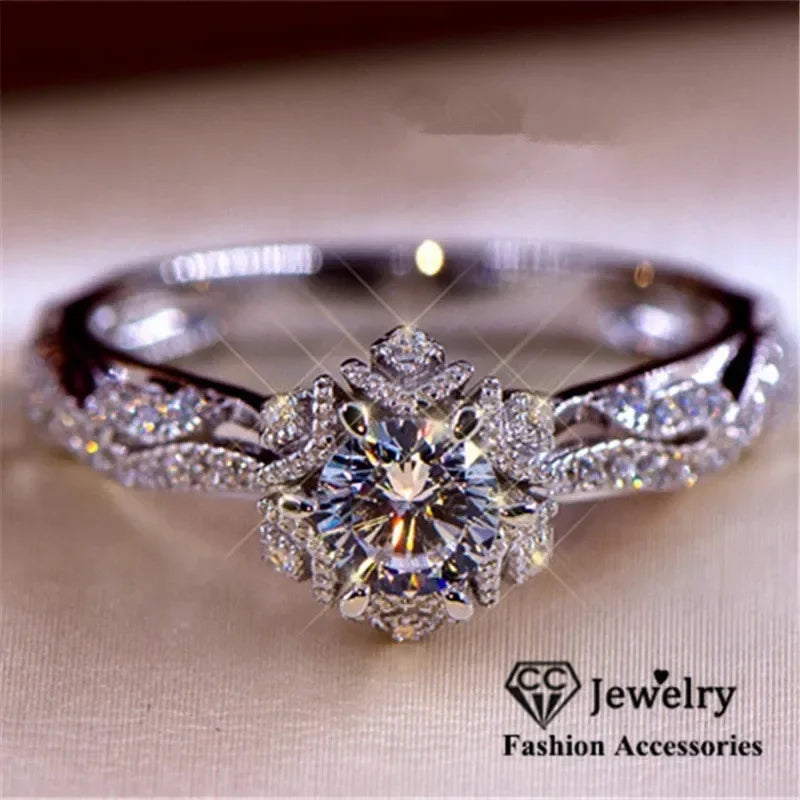 CC Wedding Rings For Women White Gold Plated Hollow Flower Cubic Zirconia Vintage Fine Jewelry Bridal Anniversary CC3135 Luxlife Brands