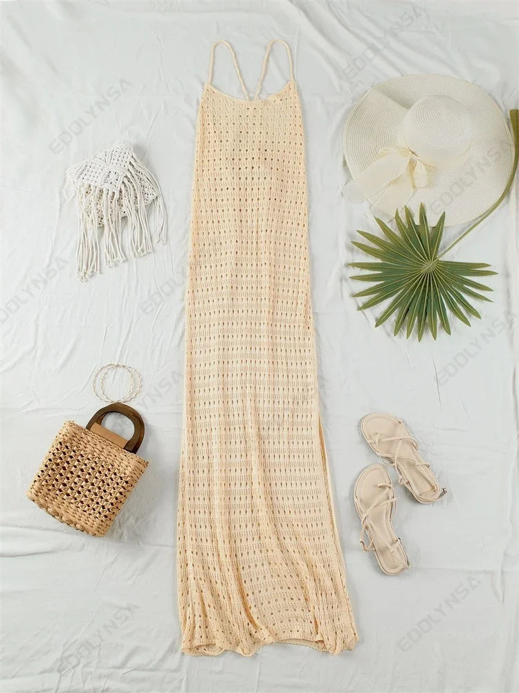 Sexy Knit Cut Out Tassel Spaghetti Strap Bodycon Beach Maxi Dress Summer Women's Holiday Club Party Outfit Swimsuit Cover Up K10 Luxlife Brands