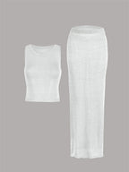 Women Sexy Knit See-through Shiny Top Half Long Skirt Set 2025 Summer Beachwear Swimsuit Cover Up 2 Piece Party Club Outfit K68 Luxlife Brands