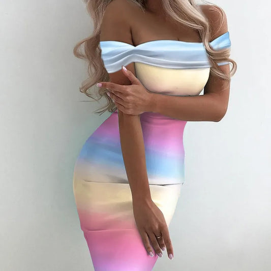 Sunset Off The Shoulder Bodycon Dress LUXLIFE BRANDS