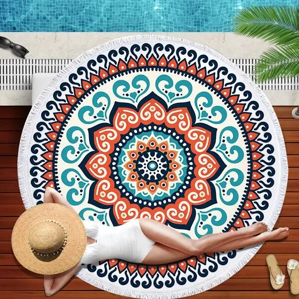 Gradient Mandala Round Beach Towel/Yoga Mat