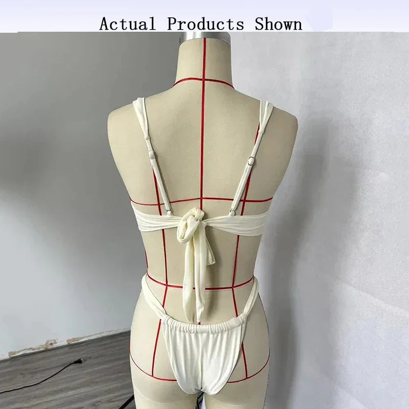 BEACHCICI Wonmen`s Shoulder Strap Low Waist Bikini Set Ladies White Sexy Lace Up Two-piece Beachwear 2023 Swimsuit LUXLIFE BRANDS