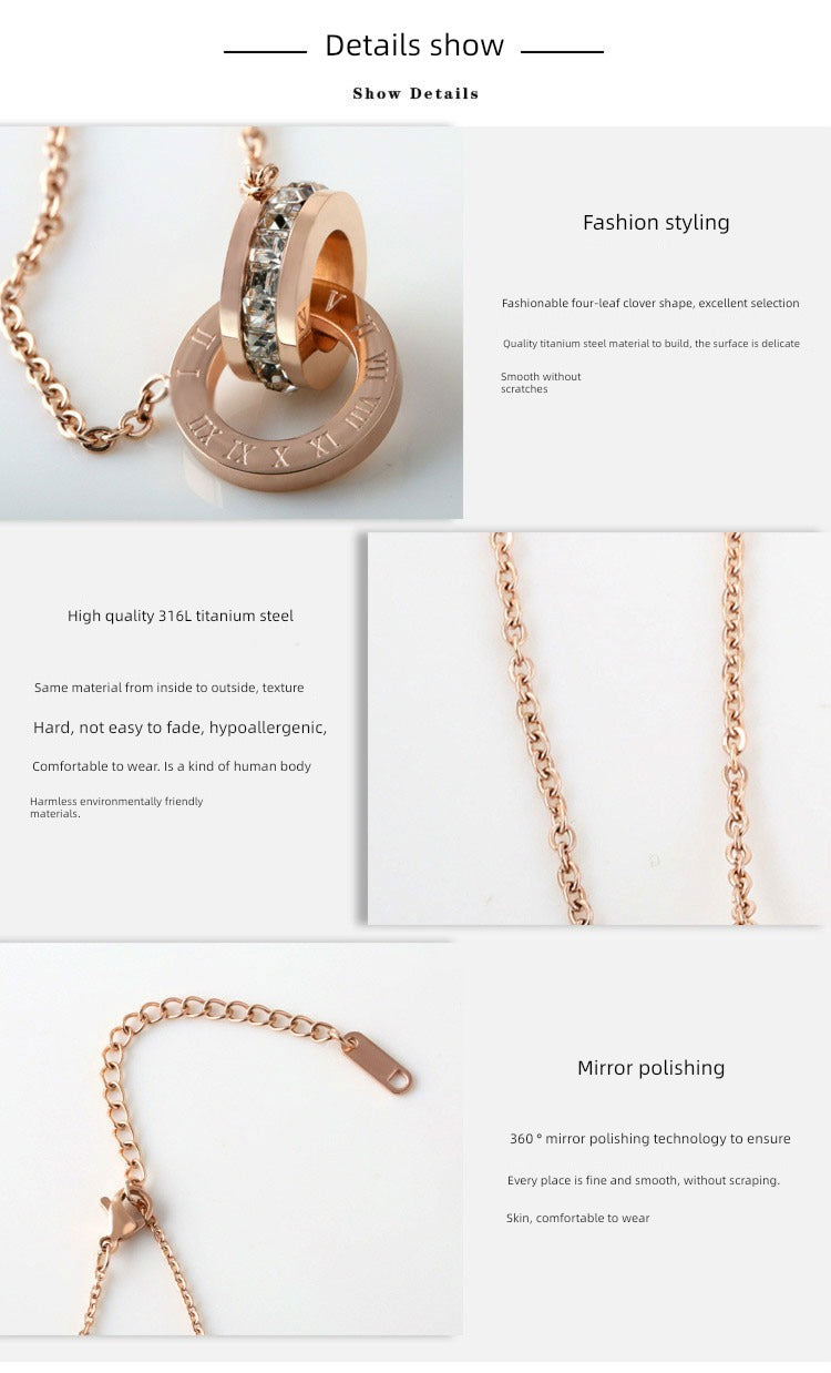 Number Titanium Steel Pendant Necklace Women's 18K Rose Gold Luxlife Brands