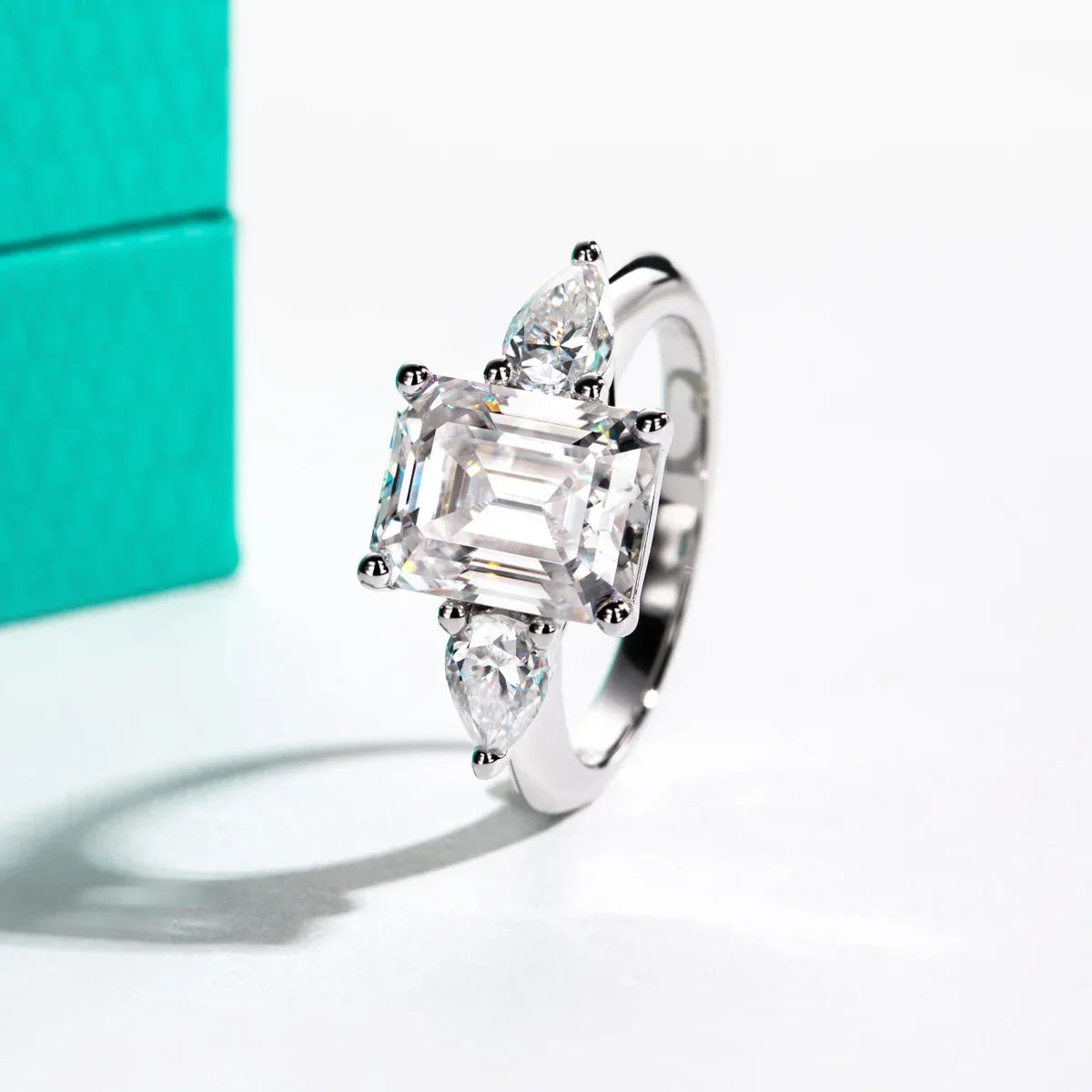 AnuJewel 4ct D Color Emerald Cut Moissanite & 0.5ct Pear Cut Engagement Ring 18K Gold Plated Ideal for Weddings Women's Gifts Luxlife Brands