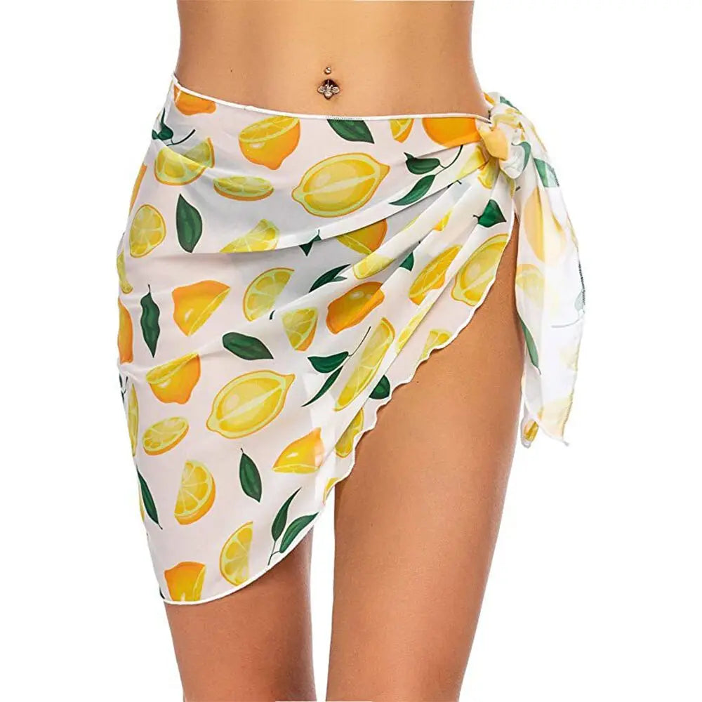 Summer Women Print Short Sarongs Swimsuit Coverups Beach Bikini Wrap Sheer Short Skirt Chiffon Scarf Cover Ups for Swimwear