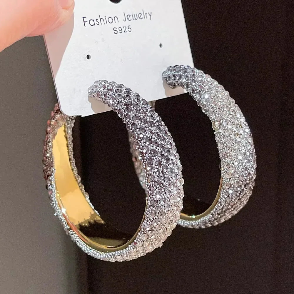 Exaggerate Shiny Rhinestones Big Hoop Earrings Geometric Round Unique Crystal Earrings Jewelry Accessories Jewelry Gifts Luxlife Brands