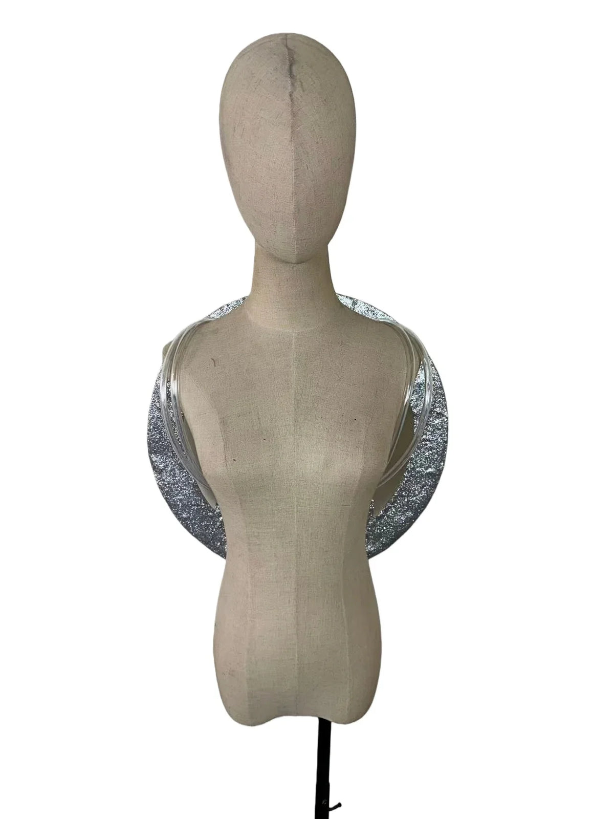 Rhinestone-Embellished Feather Backpiece Frame with Harness