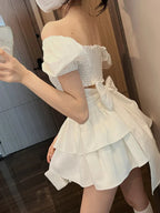 2022 White Sexy Backless Mini Dress Women Korean Fashion Casual Elegant Party Dress Female Ruffle Kawaii Lolita Party Y2k Dress Luxlife Brands
