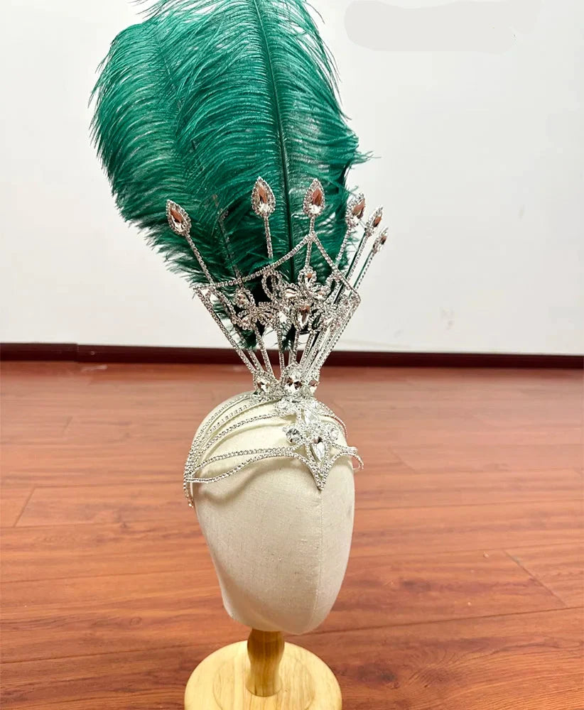 Ostrich Feather Rhinestone Headdress
