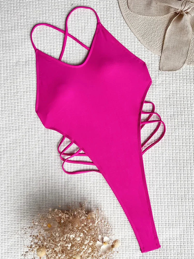 Sexy Criss Cross Backless Female Swimwear One Piece Swimsuit Women Extreme String Thong Monokini High Cut Bathing Suit Swim Lady