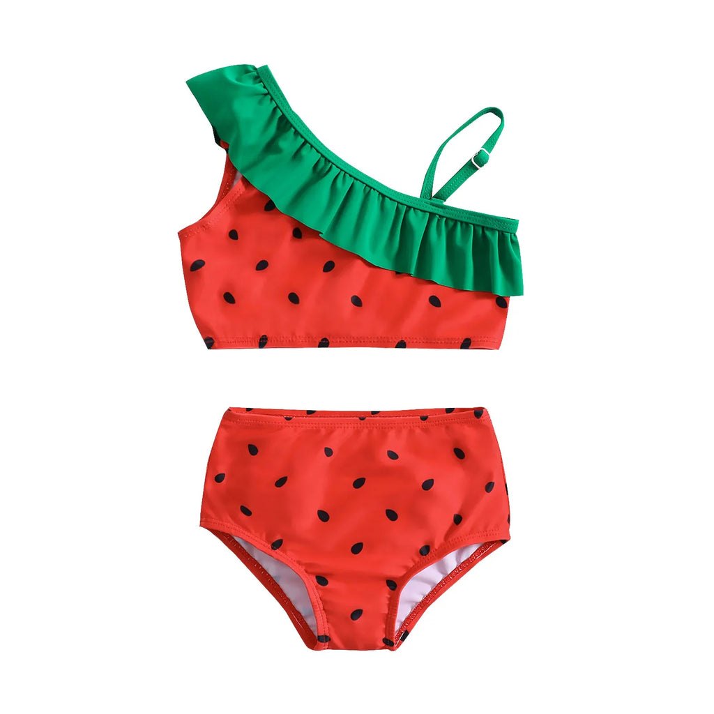 Kid Girl Swimsuit Summer Toddler Girls Watermelon Printed Ruffles Two Piece Swimwear Swimsuit Bikini Girls Bikini Size 6