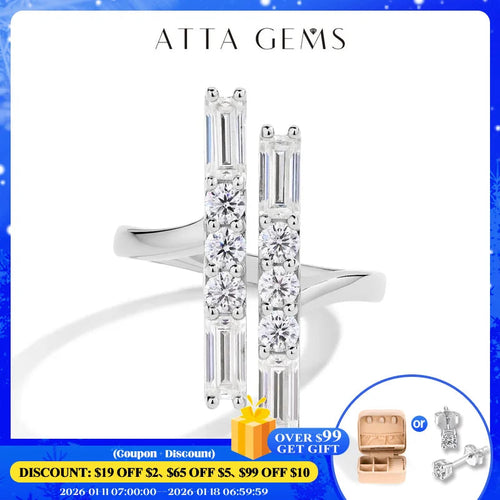 ATTAGEMS D VVS1 Color 3.0CT Moissanite Rings for Women Adjustable Ring Solid 925 Sterling SIlver Engagement Wedding Fine Jewelry Luxlife Brands