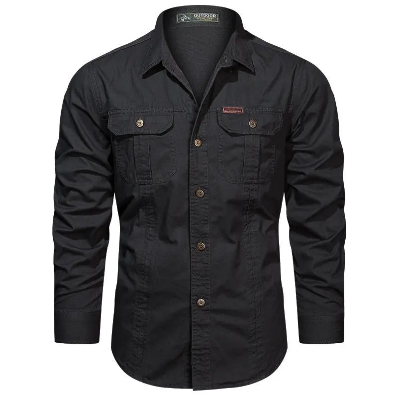 New Fashion Shirt Men&#39;s Spring and Autumn Long sleeved Solid Color Shirt Military Outdoor Shirt Large Outdoor Workwear