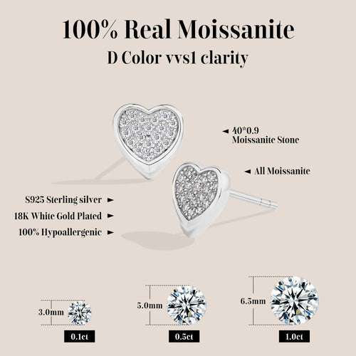 ATTAGEMS Full Moissanite Heart Earrings For Women Girls DVVS1 100% 925 Sterling Silver Sparkling Engagement Jewelry High Quality Luxlife Brands