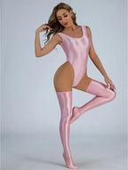 Sleeveless High Cut Thong Bodysuit Glossy Shiny Swimsuit Tights Hot Sexy Bikini Sukumizu Swimwear Body Tops Athletic Gym Leotard Luxlife Brands