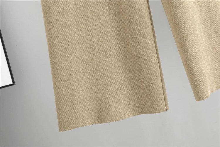 Autumn Winter Women Knit 2 Piece Set New Large Gold Button V-neck Cardigan Coats+High Waist Baggy Wide Leg Pants Sweater Suits