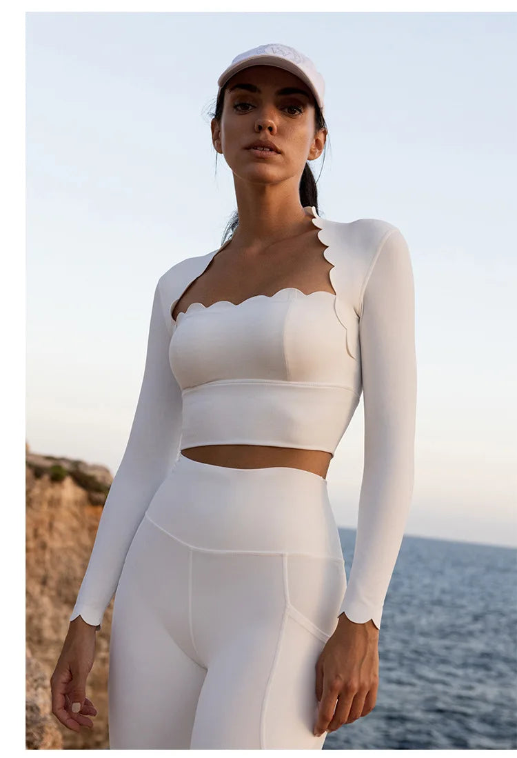 Black Square Neck Tight High Elastic Skinny Yoga Sports Long Sleeves Fashion Compression Pants Fitness Leggings Workout Tights