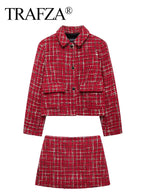 HH Women Fashion Red Texture Skirt Sets Single Breasted Lapel Jacket Coat Side Zipper Shorts Skirts High Street Lady Outfit Luxlife Brands