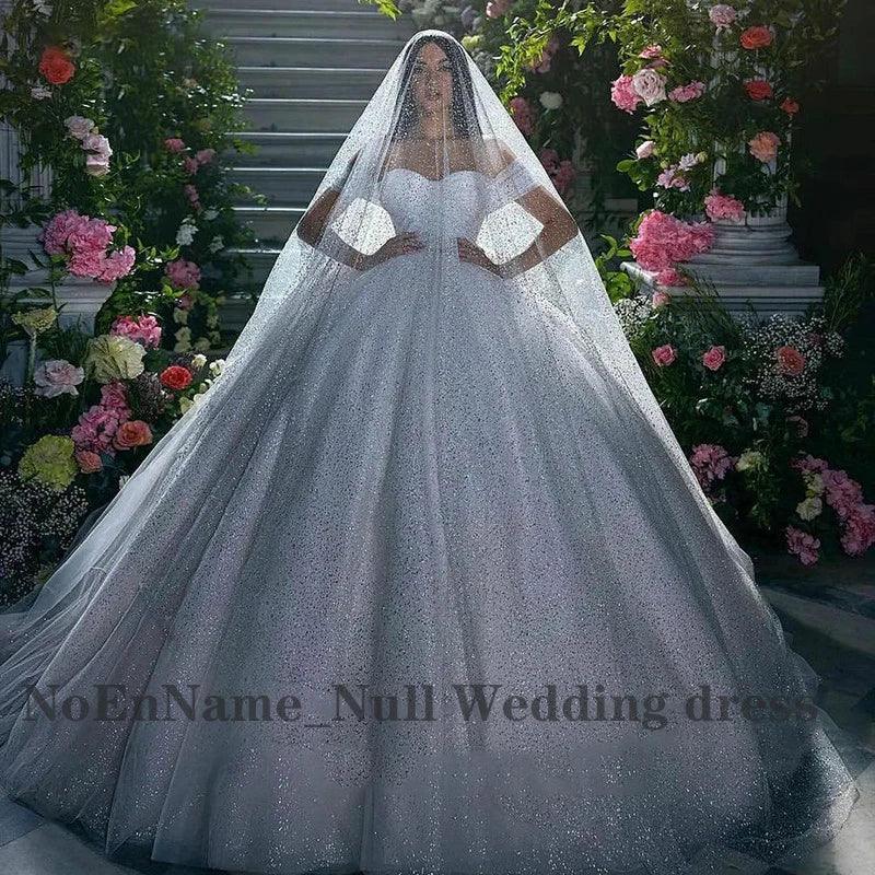 Luxury Princess Wedding Dress Ladies Glitter Tulle Sweetheart Bridal Dress Robe De Mariee Off Shoulder Arab Dubai فستان Mariée LUXLIFE BRANDS
