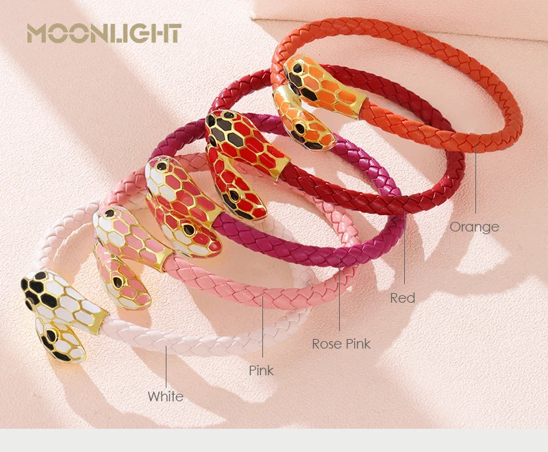 Double Snake Head Cuff Bangles Braided Leather