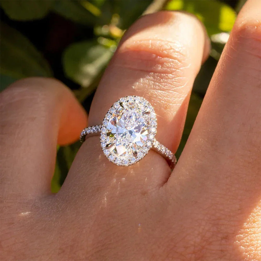 3CT 5CT Oval Halo Moissanite Engagement Ring GRA Certified l D Color Diamond 925 SS
