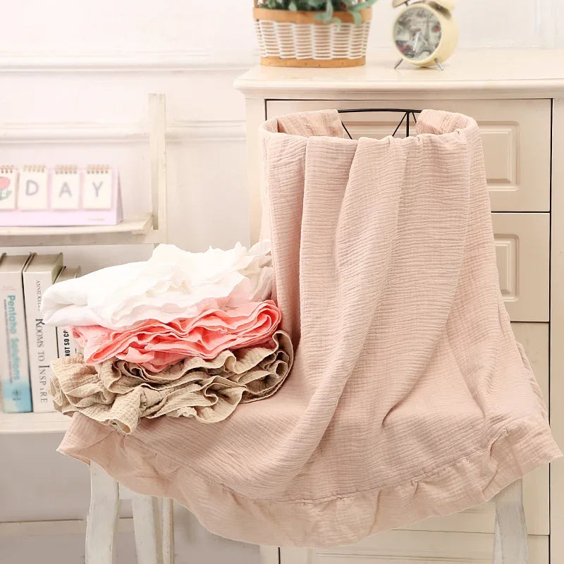 INS Ruffled Muslin Baby Swaddle Blankets for New Born Infant Bedding Organic Baby Accessories Newborn Receive Blanket Cotton Luxlife Brands