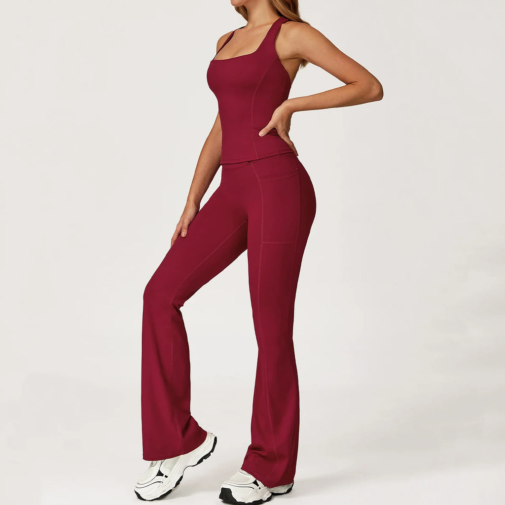 Hearuisavy 2Pcs Woman's Sports Set Naked-Feel Racerback Sports Tops Gym Tank Top Female Breathable High Waist Fitness Yoga Pants