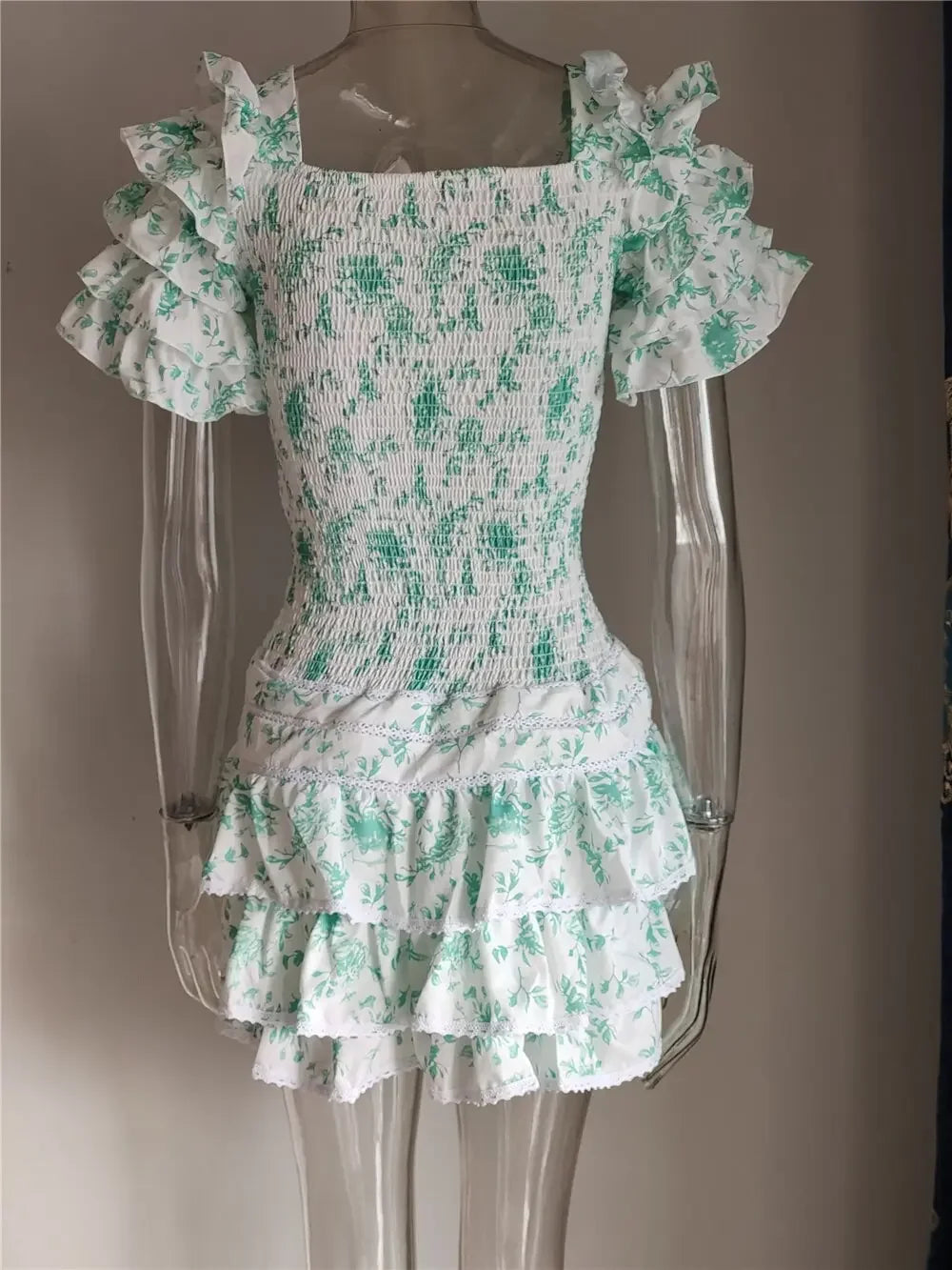 Summer and Autumn Women Short Sleeve Ruffle Pink V-neck Sexy Mini Dress