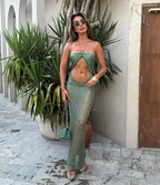 Sexy Knit Halter Neck Cut Out Beach Maxi Dress 2025 Summer Swimsuit Cover Up Women's Solid Colour Vacation Party Outfit K232 Luxlife Brands