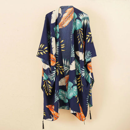 Women's Tops Loose Floral Print Chiffon Coverups Beach Swim Bikini Kimono Cardigan Puff Sleeve Cover Ups Blouse for Swimwear