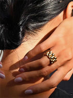 Peri'sbox Solid Gold Pvd Plated Bold Wide Thick Ring for Women Chunky Link Chain Stainless Steel Strap Finger Rings Jewelry Luxlife Brands