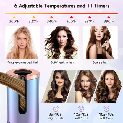 Automatic Wireless Rotat Ceramic Hair Curler USB Rechargeable Portable Auto Curler LED Display Temperature Professiona Iron Curl