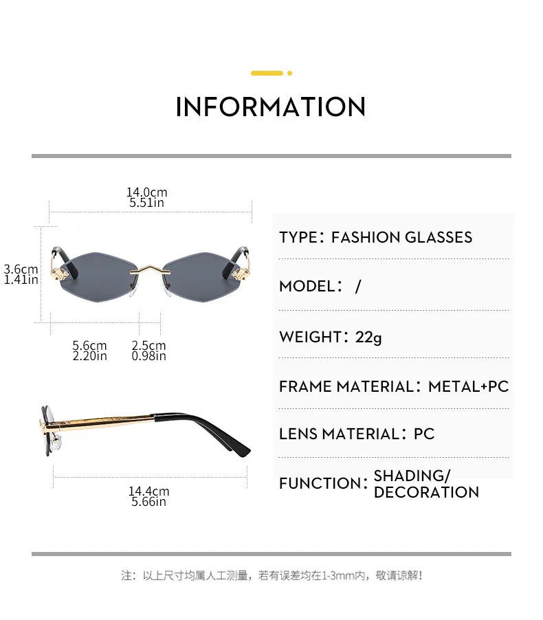 Trendy Rimless Polygonal Sunglasses Stylish Gradient Lens Metal Shades Eyewear Luxury Brand Small Rhombus Vintage Sun Glasses