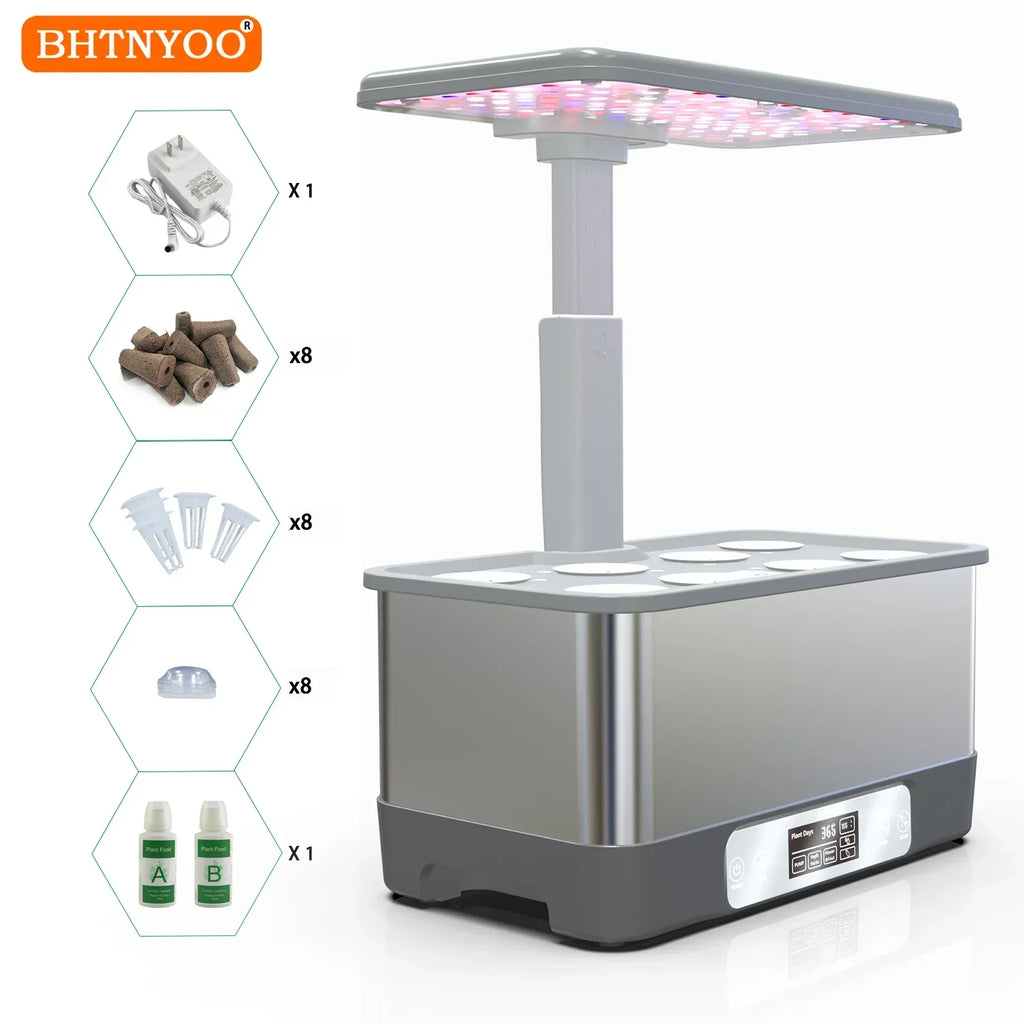 Indoor Herbs Garden, Hydroponics Growing System Kit,8 Pods Soilless Planting Gardening Box with LED Growth Light