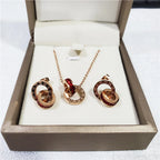 316L Stainless Steel Micro Red White Inlaid Zircon  Roman Digital Lifting Earrings Necklace Wedding Bridal Jewelry Set Luxlife Brands