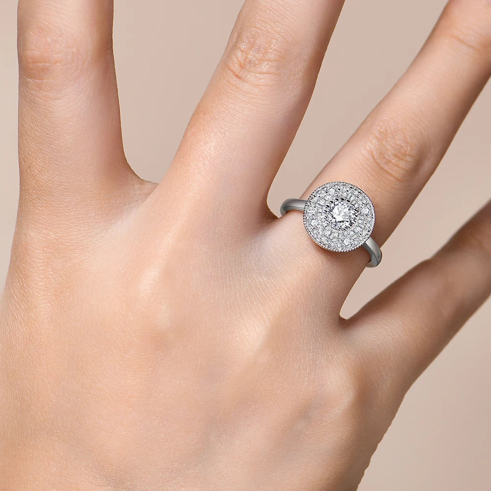 ATTAGEMS Round Cut 0.5CT Full Moissanite Ring DVVS1 Real 925 Sterling Silver for Women Engagement Fine Jewelry Shipping From USA Luxlife Brands