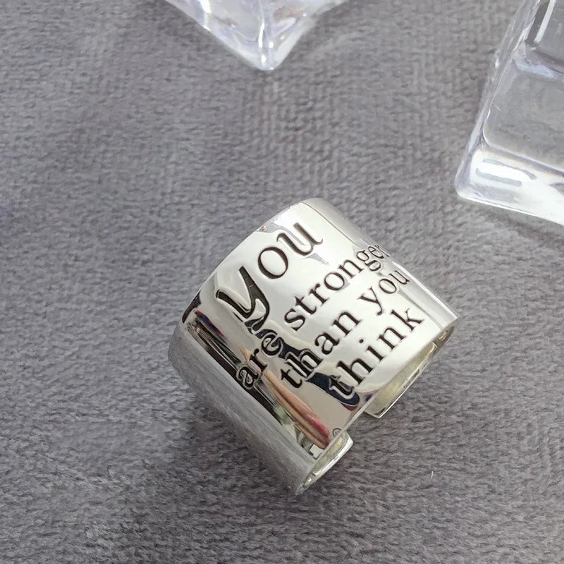 Real 925 Sterling Silver Personality Wide Letters Adjustable Retro Ring Fine Jewelry For Women Party Elegant Accessories Luxlife Brands