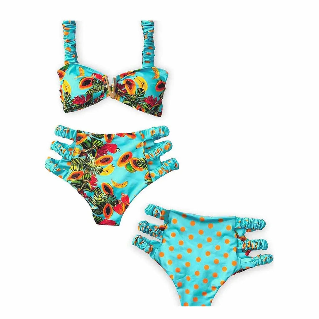 2024 Sexy Bikini Set Women High Waist Classic Off Solid Ruffle Sleeves Swimwear Red Separate Deep V Swimsuit Vintage Beach Set