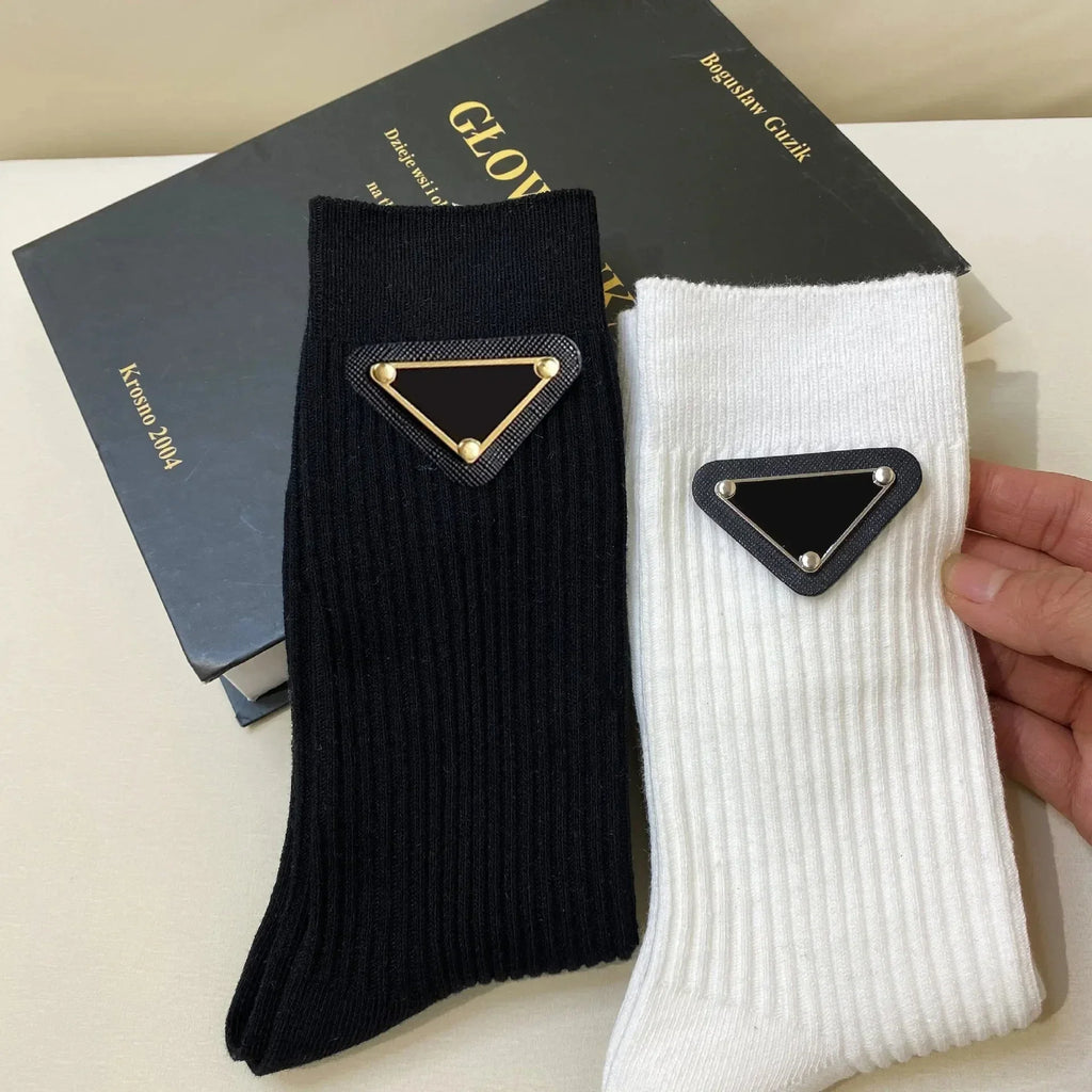 Iron Triangle Label Socks P Brand Designer Sock Europe Letter Luxury Socks Cotton Sexy Warm Personality Fashion Black White LUXLIFE BRANDS